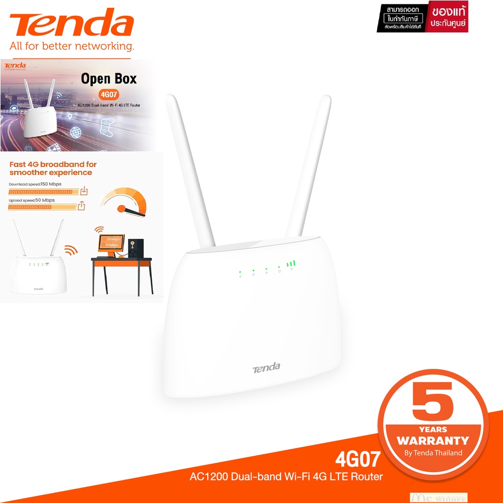 ROUTER WITH SIM CARD SLOT (เราเตอร์ใส่ซิมการ์ด) TENDA 4G07 2.4GHZ 5 ...
