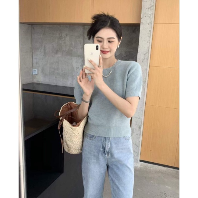 ey-official-2065-พร้อมส่งเสื้อไหมพรมแขนสั้นคอกลม-ผ้านุ่มใส่สบาย-แมทช์ง่ายมีหลายสี