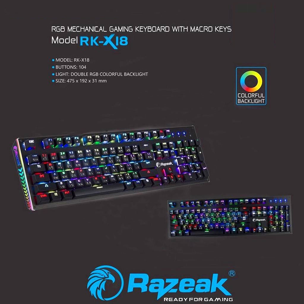 Razeak RK-X18 คีย์บอร์ดสำหรับเล่นเกม มีไฟ RGB Gaming Mechanical Outemu ...