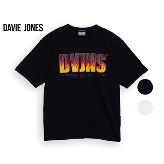 DAVIE JONES เสื้อยืดโอเวอร์ไซส์ พิมพ์ลายโลโก้ สีดำ สีขาว  Logo Print T-Shirt in black white LG0041BK WH