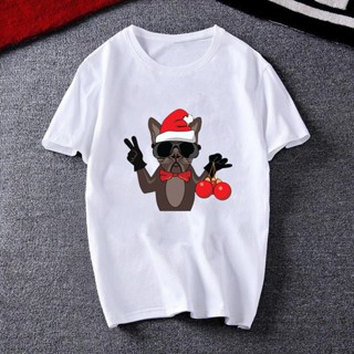 ⚡️ พร้อมส่ง⚡️ Christmas Cool Pug Women 2020 Print Merry Tops Tshirts White T Clothes Shirt Graphic Female Tee