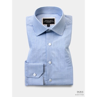Micro Cotton Linen BabeBlue&amp;White Strip Spread Collar Shirt-เสื้อเชิ้ตคอปกผ้าไมโครคอตตอนลินินลายทางฟ้า