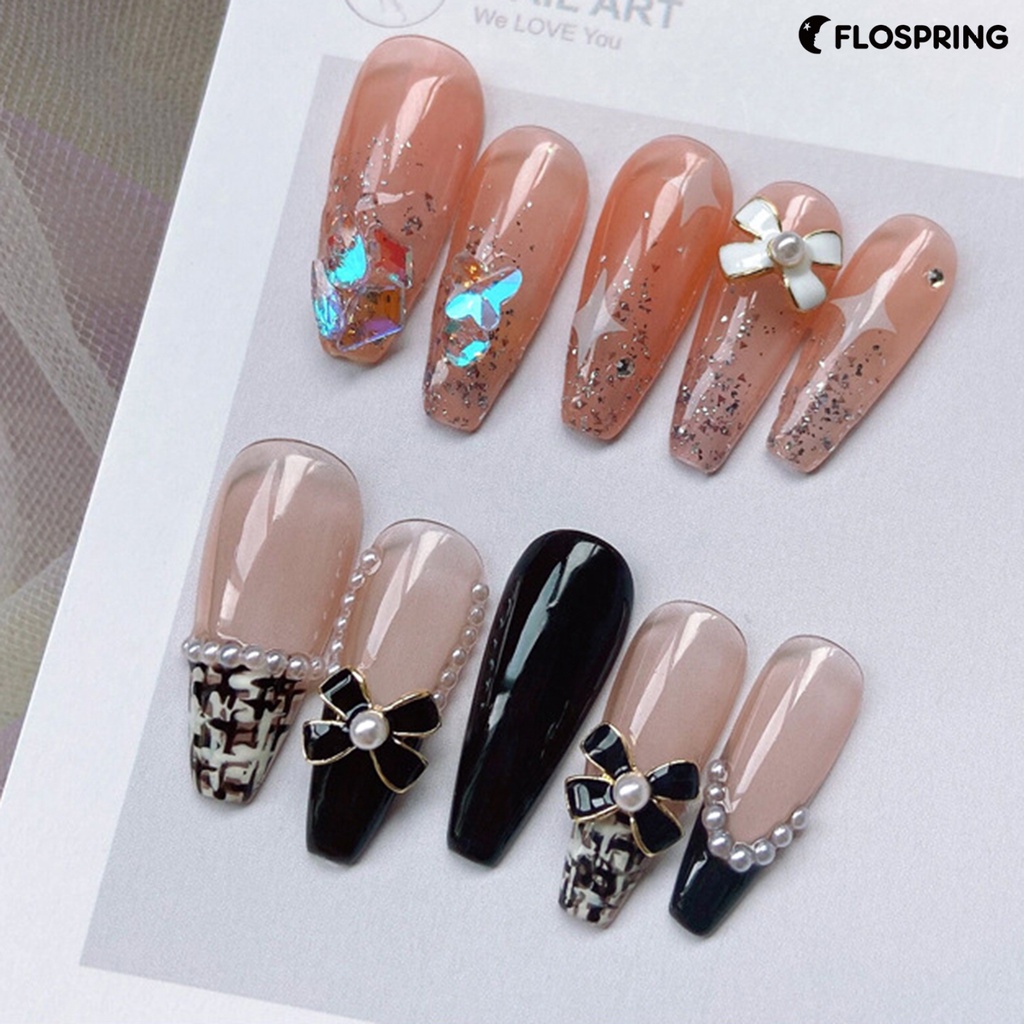 flospring-อุปกรณ์ตกแต่งเล็บ-ไข่มุกปลอม-แต่งโบว์-โลหะ-สีดํา-สีขาว-diy-5-ชิ้น