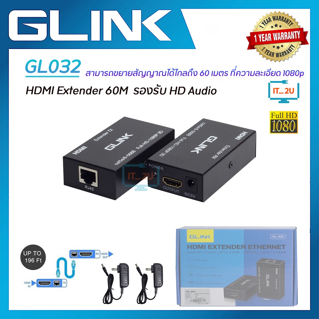 Glink HDMI Extender Cat5e/Cat6e 60M PC044/GL032 อุปกรณ์ขยายสัญญาณ