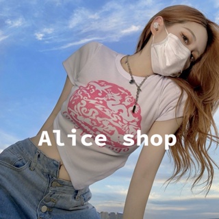 Alice  แฟชั่นสไตล์เกาหลี y2k เสื้อยืดแขนสั้นสั้นด้านบนผู้หญิง 2022 ล่าสุดสบาย ๆ  Korean Style สวยงาม Stylish คุณภาพสูง A29J036 36Z230909