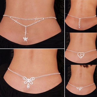 [B_398] Women Rhinestone Butterfly Dance Belly Waist Chain Jewelry