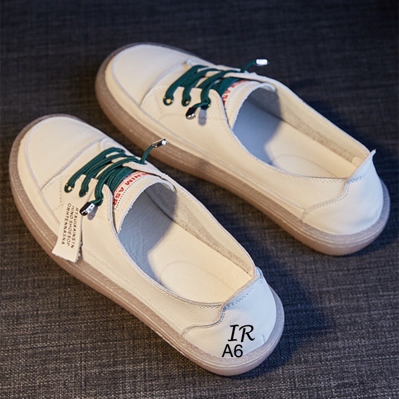 a6-รองเท้าผ้าใบหนังนิ่มแต่งเชือกสีเขียว-ใส่สบายเท้า