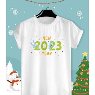 [S-5XL]ผ้าฝ้าย 100% [S-5XL]เสื้อยืดปีใหม่ Happy New Year 2023