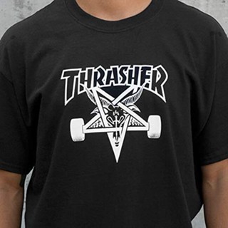 เสื้อยืดผ้าฝ้ายพิมพ์ลาย【hot tshirts】เสื้อยืดคอกลมแขนสั้น THRASHER สไตล์คู่รัก ผ้าฝ้ายแท้2022