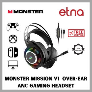 Monster Mission V1 ชุดหูฟังเล่นเกม แบบครอบหู พร้อมไมโครโฟนตัดเสียงรบกวน ระบบสเตอริโอ และไฟ Rgb หลากสี สําหรับ Pc Mac Ps4 Xbox One