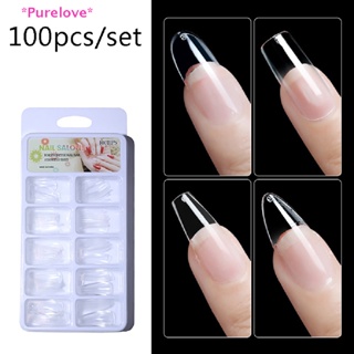 Purelove&gt; 1 Box Transparent Coffin Fake Nails Clear Ballet Coffin Almond False Nails Tips new