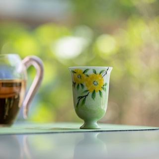 [A050] แก้วชาเซรามิค เพ้นท์มือ สีเหลือง แก้วชาเขียว แก้วชาหอม แก้วชา แก้วเดี่ยว ถ้วยชา เซรามิก ของใช้ในครัวเรือน [A050]