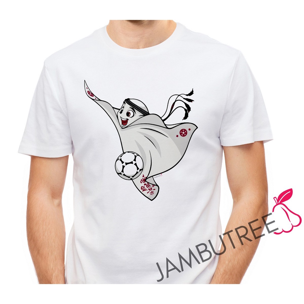 เสื้อยืด-fifa-เสื้อยืด-jambutree-2022-fifa-world-cup-logo-qatar-la-eeb-mascot-football-soccer-graphic-streetwear