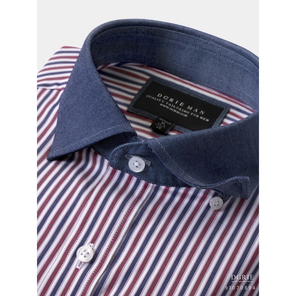 cotton-triple-tone-stripes-navy-collar-n-r-shirt-เสื้อเชิ้ตคอปกผ้าเดนิมลายทาง