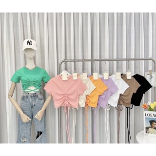 🍦G-rose🍦BELLA TOP เสื้อยืดแขนสั้น ผ้าร่อง รูดเชือกด้านหน้า ดีไซน์น่ารักไม่ซ้ำใคร