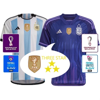 เสื้อกีฬาแขนสั้น ลายทีมชาติฟุตบอล ARGENTINA World Cup Champion three stars Kun Aguero Dybala 2022 2023 ชุดเหย้า สําหรับผู้ชาย