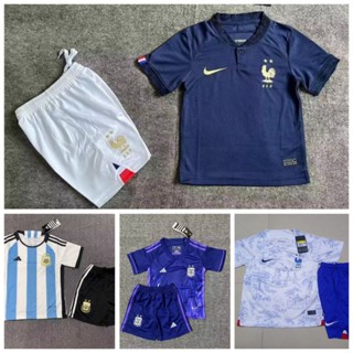 เสื้อกีฬาแขนสั้น ลายทีมชาติฟุตบอล France &amp; Argentina 22 23 Jersi Budak สําหรับเด็ก