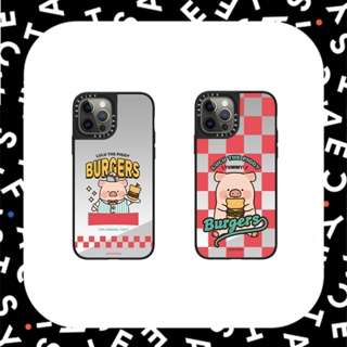 Casetify เคสโทรศัพท์มือถือ ซิลิโคนนิ่ม ลาย BURGERS LULU THE PIGGY พร้อมกระจก สําหรับ iPhone 15 12 13 14 Plus Pro Max