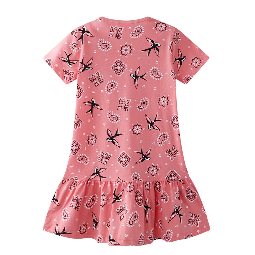 dress-1046-ชุดกระโปรงเด็กผู้หญิงสีชมพูลายนก