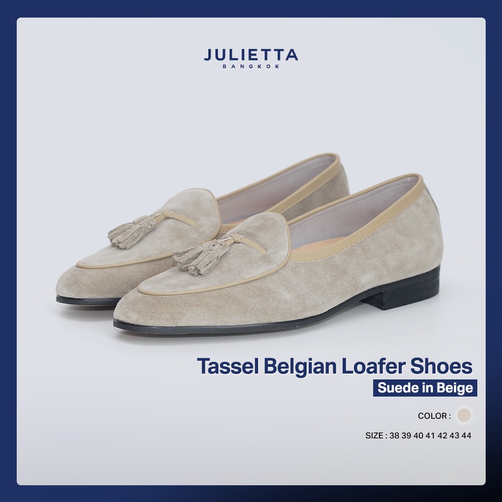 ภาพหน้าปกสินค้าJulietta - Tassel Belgian Loafer Shoes Suede in Beige รองเท้าหนัง Juliettabkk จากร้าน julietta.bkk บน Shopee