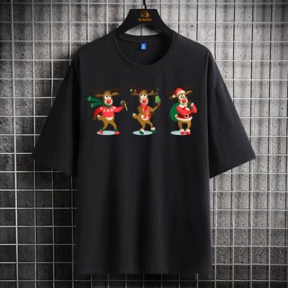 Dancing Christmas Elk Graphic Printed t-shirt  oversized tshirt for men women vintage clothes Streetwear tops clo Xmas