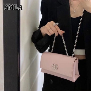 AMILA กระเป๋าสะพายข้างผู้หญิงยอดนิยมแฟชั่นสายโซ่กระเป๋าสี่เหลี่ยมขนาดเล็กหนัง PU ความรู้สึกขั้นสูงใหม่