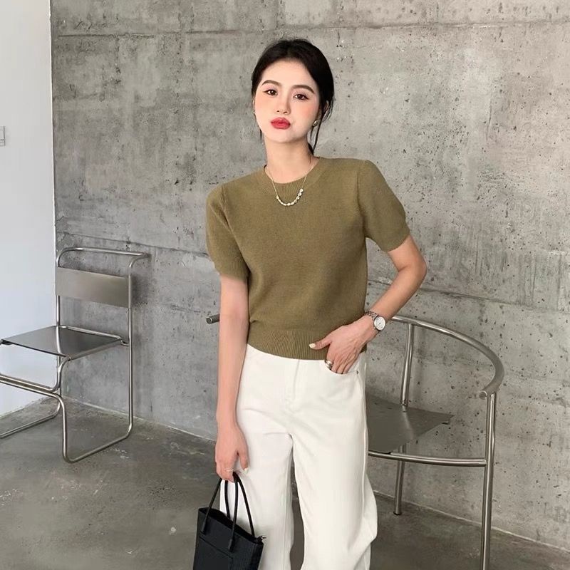 ey-official-2065-พร้อมส่งเสื้อไหมพรมแขนสั้นคอกลม-ผ้านุ่มใส่สบาย-แมทช์ง่ายมีหลายสี