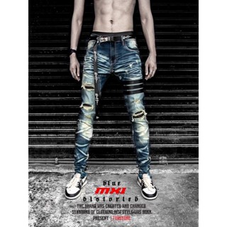 กางเกงยีนส์ฟอกคาดแถบดำ 006 Holdem Denim style