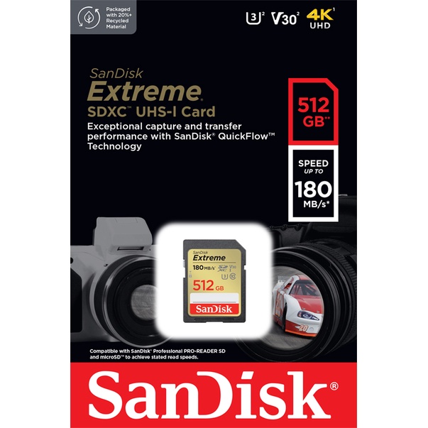 ภาพหน้าปกสินค้าSanDisk Extreme SDXC Card 512GB ความเร็ว อ่าน 180MB/s เขียน 130MB/s (SDSDXVV-512G-GNCIN) จากร้าน sandisk_thailand_officialshop บน Shopee