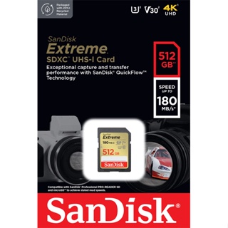 ภาพขนาดย่อของภาพหน้าปกสินค้าSanDisk Extreme SDXC Card 512GB ความเร็ว อ่าน 180MB/s เขียน 130MB/s (SDSDXVV-512G-GNCIN) จากร้าน sandisk_thailand_officialshop บน Shopee