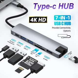 Ankndo 7 in 1 type c แท่นชาร์จโทรศัพท์มือถือ เป็น hdmi การ์ดรีดเดอร์ SD TF USB