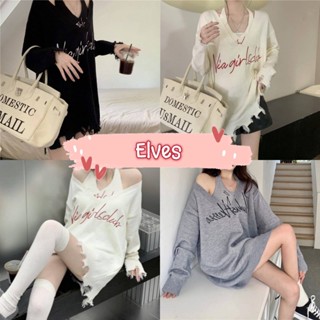 Elves✨พร้อมส่ง✨ เสื้อคล้องคอไหมพรม+เสื้อแขนยาวไหมพรม ผ้าหนานิ่มใส่สบาย ~M3810+M3810-1~