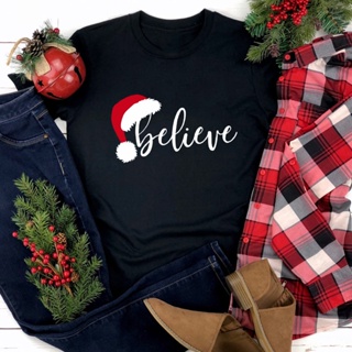 Believe Santa Hat Colored  Women  90s Christmas Party Tshirt Cute Women Graphic Holiday Gift T-shirt Xmas