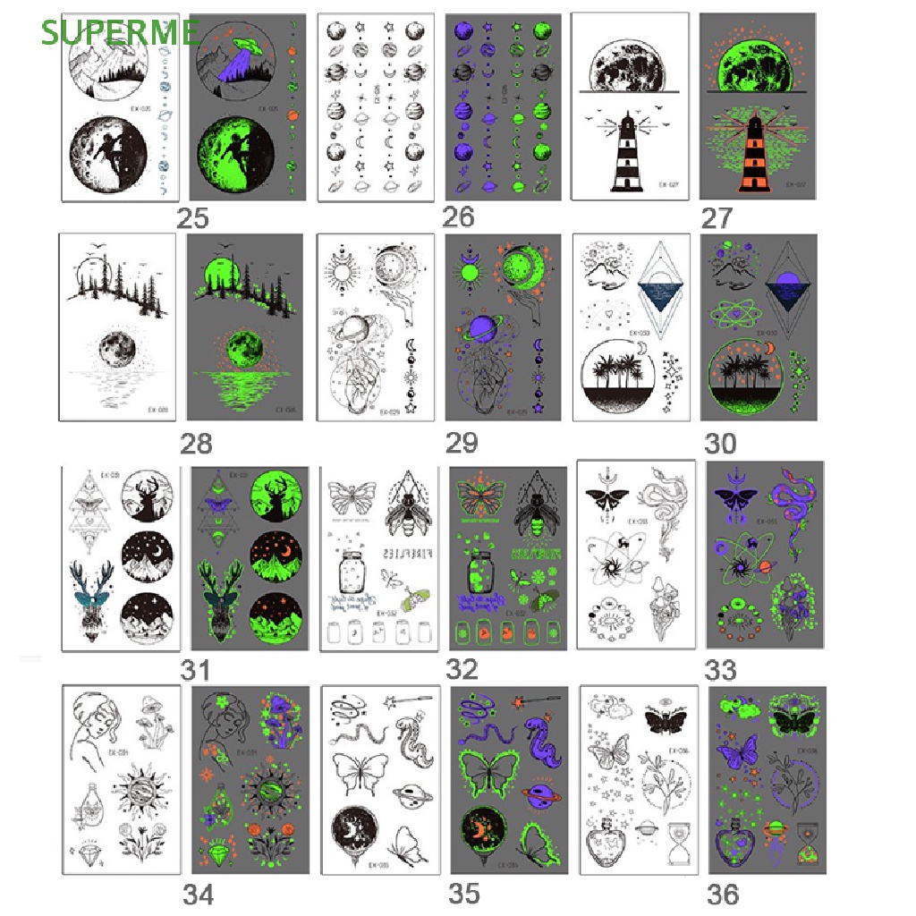 superme-ขายดี-สติกเกอร์รอยสักชั่วคราว-เรืองแสง-กันน้ํา