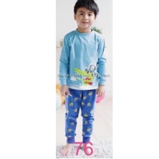 L-PJB-076 ชุดนอนเด็กแนวเกาหลี สีฟ้า ลายจรเข้ Size-90 (1-2Y)