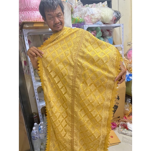 สไบห่มพระพุทธรูป-ผ้าสไบห่มพระพุทธรูป-ผ้าสไบห่มพระประธาน-ผ้าห่มองค์พระขนาดใหญ่-ผ้ากากเพชรแบบโปร่ง-ชั้นเดียว