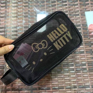 พร้อมส่ง กระเป๋าเครื่องสำอางค์แบบตาข่าย โปร่งใส   KITTY งานแท้  - ขนาด 23.5×14×9 cm