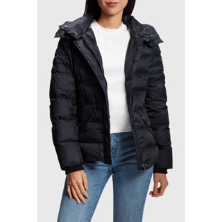 ESPRIT Womens Quilted jacket with detachable hood (BLACK/DARK KHAKI)