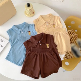 ชุดเสื้อเชิ้ตลําลอง สีพื้น สไตล์เกาหลี และชุดกีฬา กางเกงขาสั้น สําหรับเด็กผู้ชาย 2 ชิ้น