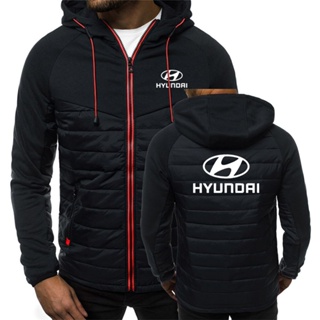 เสื้อกันหนาวแขนยาว มีฮู้ด แต่งซิป พิมพ์ลายโลโก้ Hyundai Motor สําหรับผู้ชาย 2022