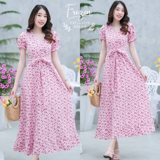 axiDress แม็กซี่เดรส แขนตุ๊กตา ผ้าหางกระรอก ผูกโบเอว