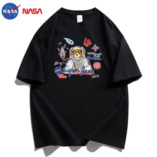 เสื้อยืดแขนสั้น ผ้าฝ้าย ทรงหลวม พิมพ์ลายหมี NASA แฟชั่นฤดูร้อน สําหรับผู้ชาย และผู้หญิงเสื้อยืด _29