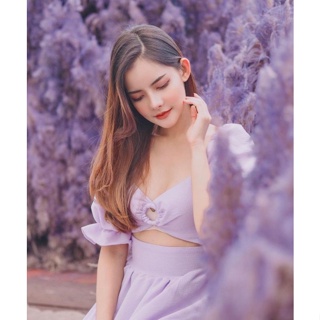 🍒 ชุดไปทะเล​ ชุดเดรสยาว​ มีแขน​ แต่งอะไหล่ที่หน้าอก​ ชุดไปคาเฟ่​ ​(พร้อมส่งในไทย)​