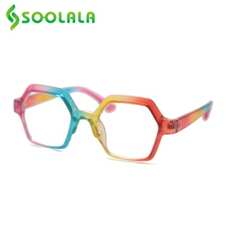 สินค้า Soolala แว่นตาอ่านหนังสือ เลนส์โพลีกอน แสงสีฟ้า สีรุ้ง พร้อมตัวเลข สําหรับผู้หญิง