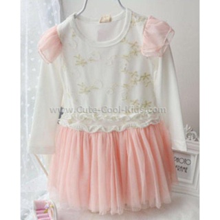 Dress-570 ชุดกระโปรง เด็กหญิง สีชมพู Size-90 (1-2Y)