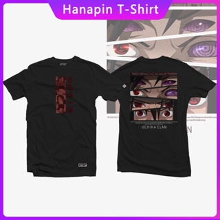 เสื้อยืดAnime Shirt - Naruto - Uchiha Clan - Oversized Tshirt unisex T-shirts New Design BLACK LUCKY