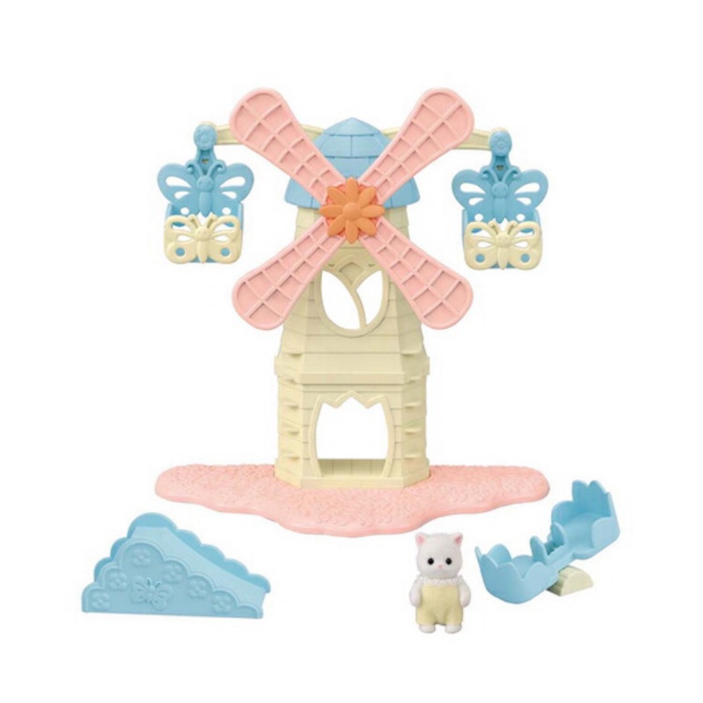 sylvanian-families-สนามเด็กเล่นกังหันลมดอกไม้-epoch-ผลิตภัณฑ์จากประเทศญี่ปุ่น-สไลด์เดอร์น้องแมวเปอร์เซีย