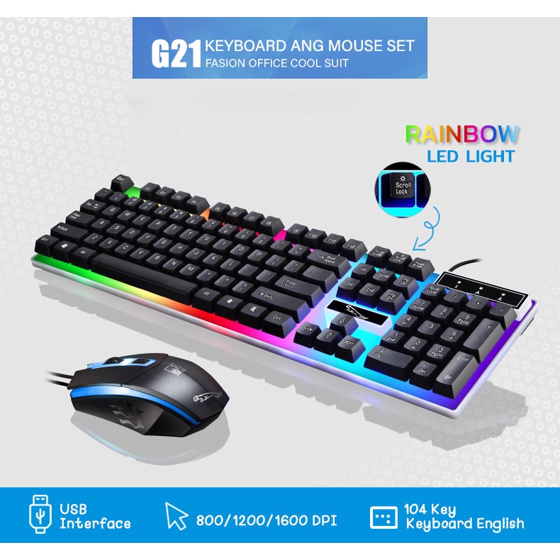 ภาพหน้าปกสินค้าKeyboard and Mouse Set (สีดำ) สำหรับเล่นเกม Office/Gaming Mechanical Feeling 104 Key USB Wired RGB LED Back light จากร้าน linguangpeng บน Shopee