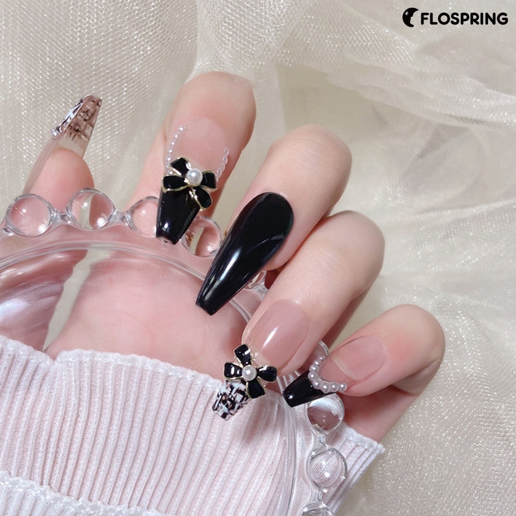 flospring-อุปกรณ์ตกแต่งเล็บ-ไข่มุกปลอม-แต่งโบว์-โลหะ-สีดํา-สีขาว-diy-5-ชิ้น