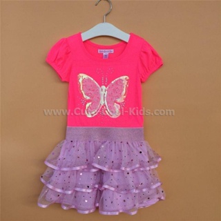 Dress-786 ชุดกระโปรงเด็กหญิงปักผีเสื้อ สีชมพู Size-110/M (4-5Y)